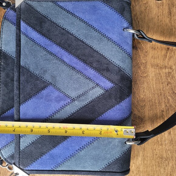 Navy/blue Zara Woman patchwork suede leather crossbody bag - Picture 2 of 8